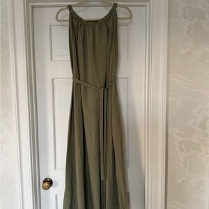 Deiji Studios Olive Green Cotton Maxi Dress | One Size | Pockets